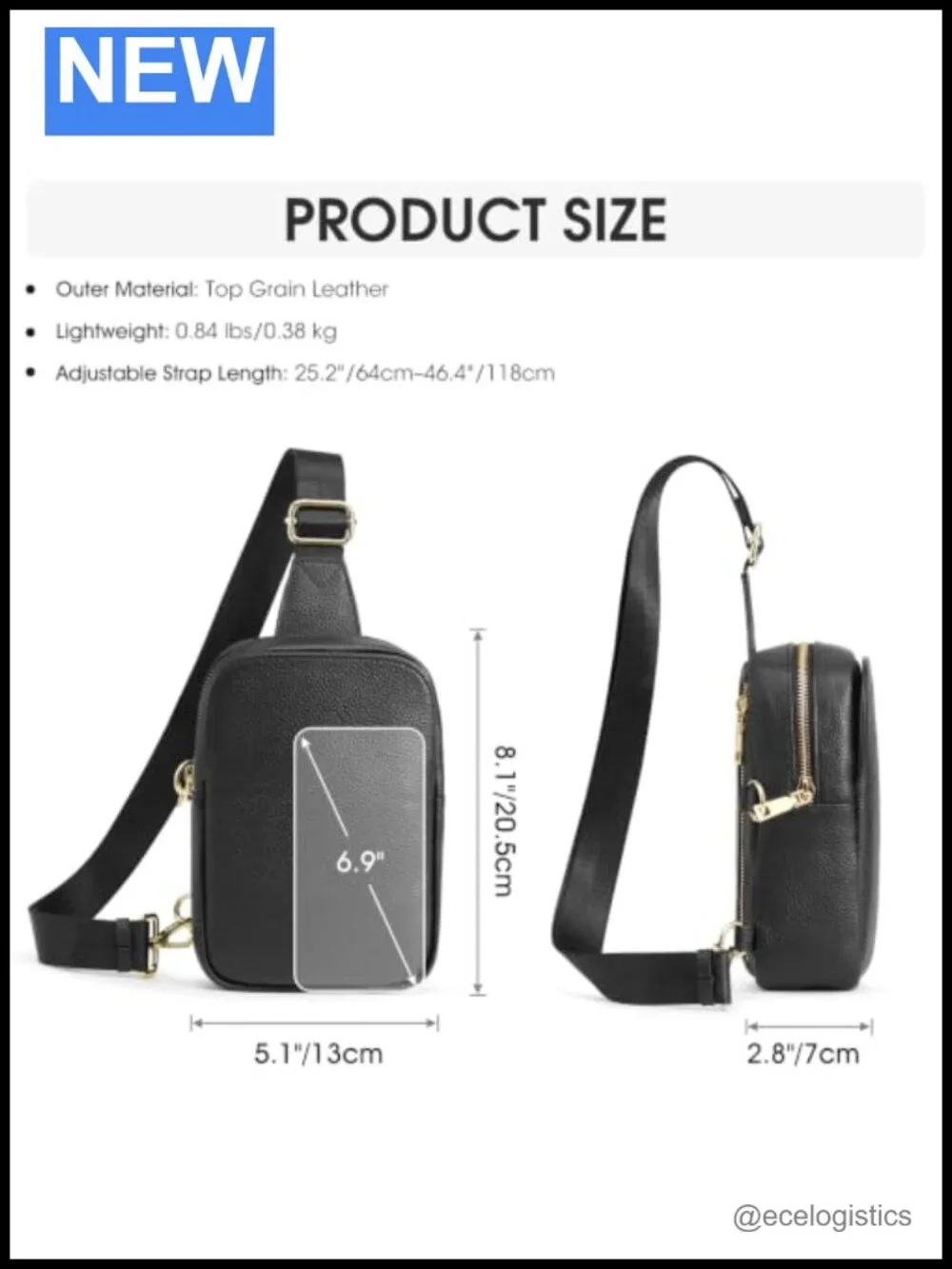 Genuine Leather Sling Bag Women Crossbody RFID Blocking Anti-theft Adjustable